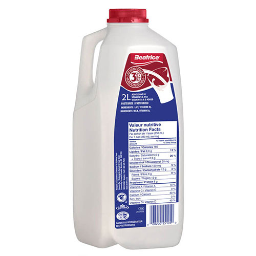 Lait Béatrice 3.25% plastique 2L