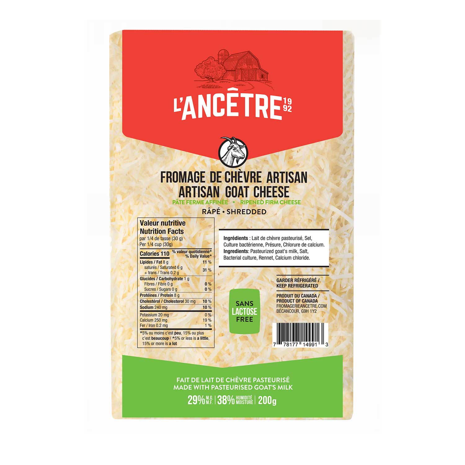 Chèvre artisan râpé l'Ancêtre 8x200g