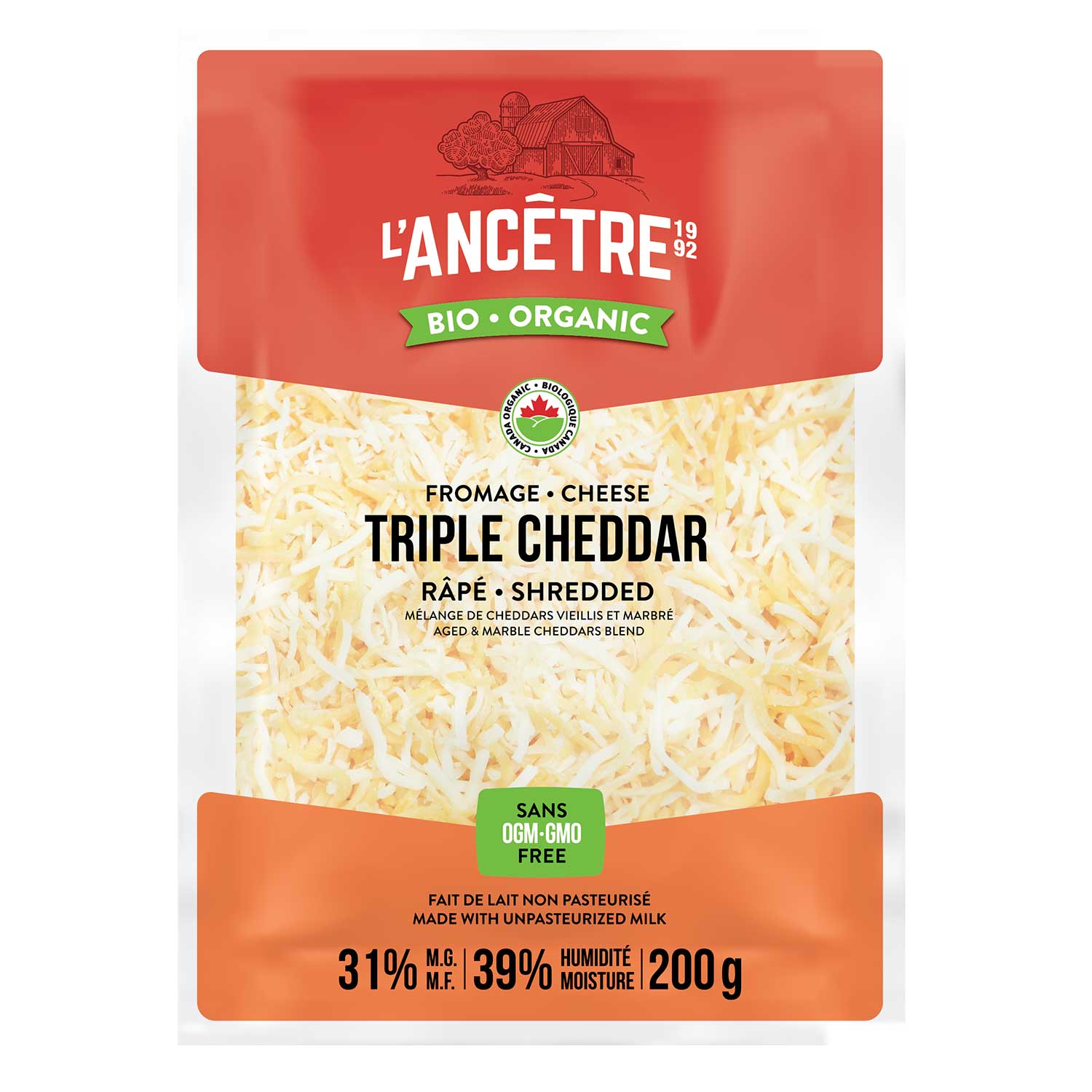 Mélange râpé triple cheddar bio l'Ancêtre 8x200g