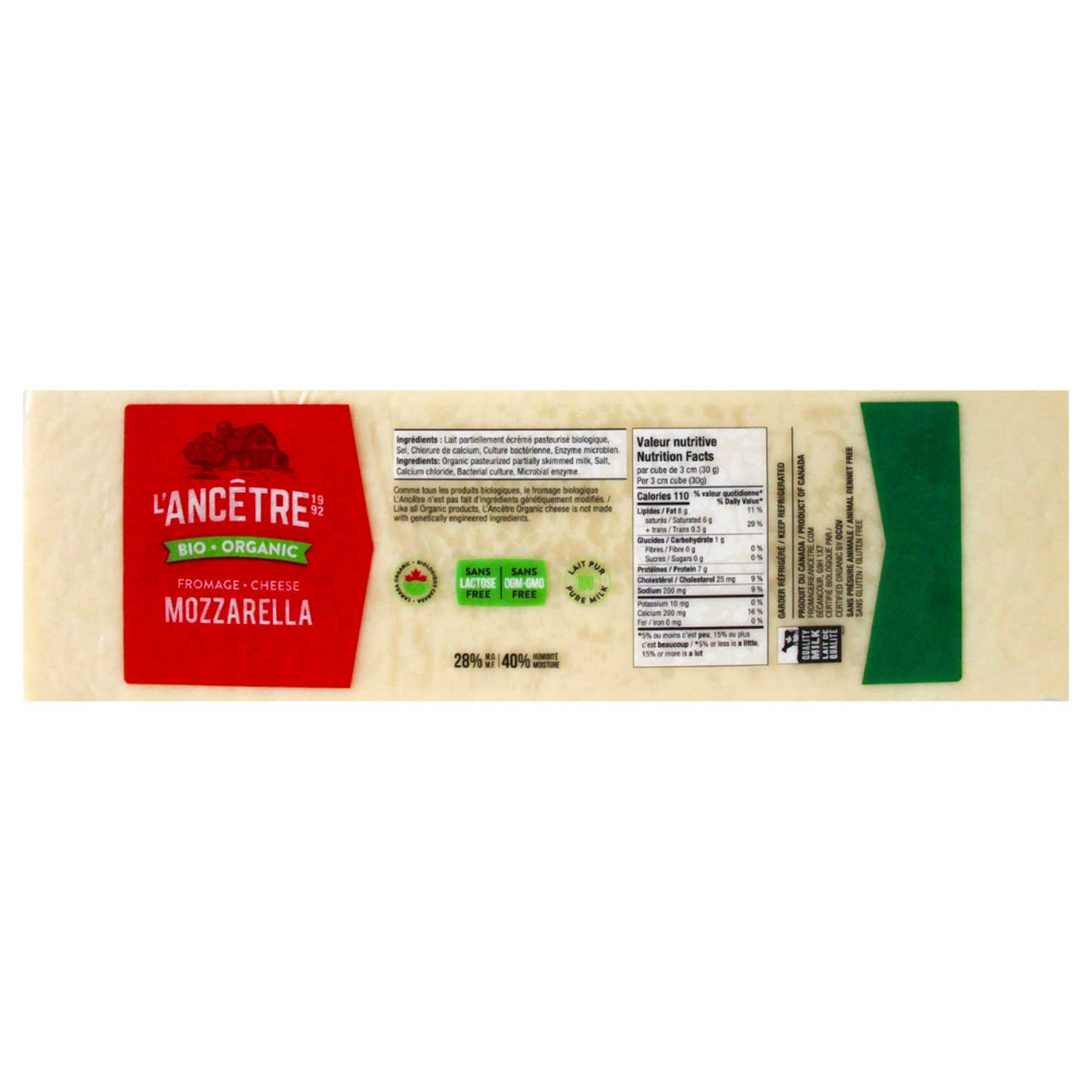 Mozzarella 28% bio l'Ancêtre 1kg (PV)