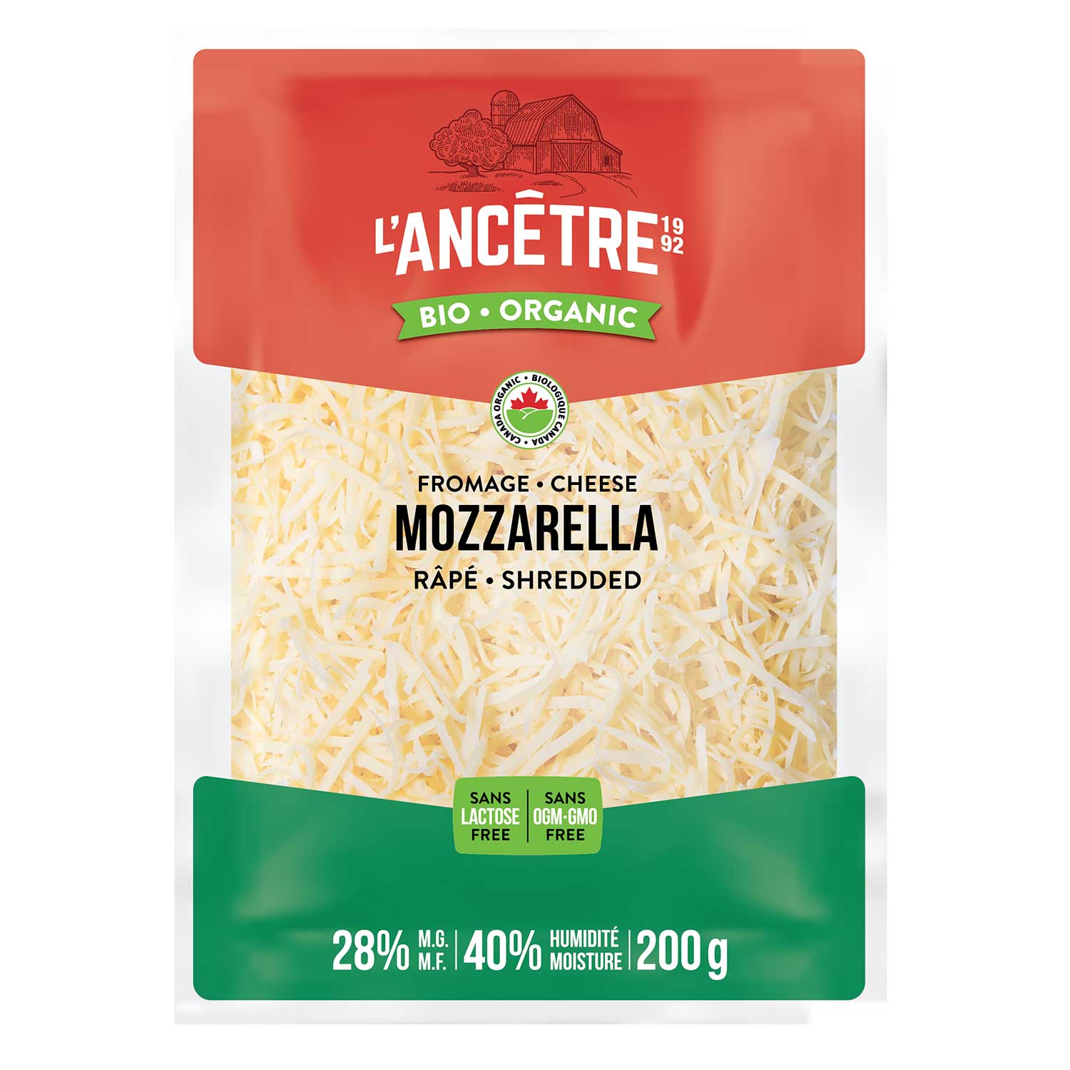 Mozzarella 28% râpé bio l'Ancêtre 8x200g
