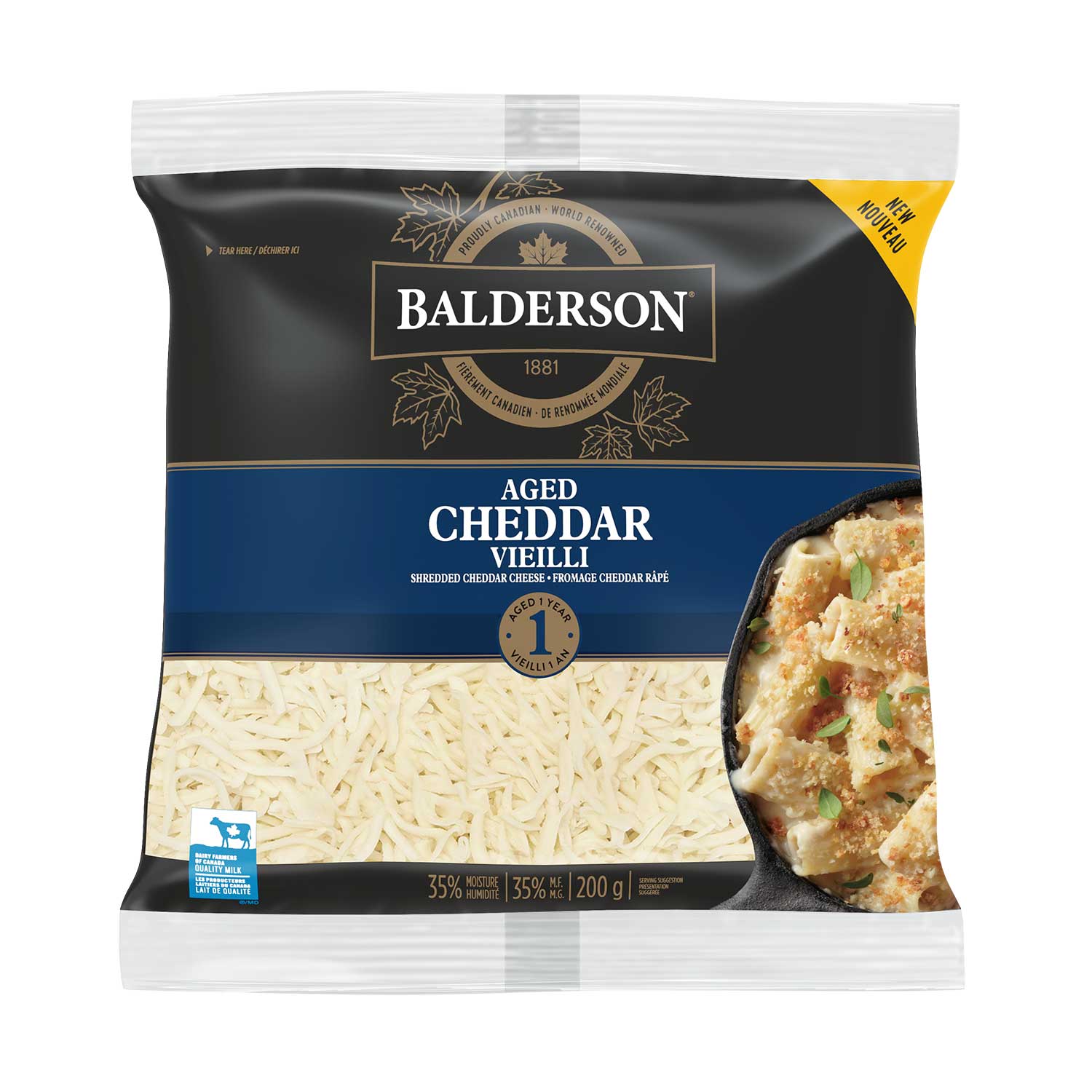 Balderson aged cheddar shredded 200g