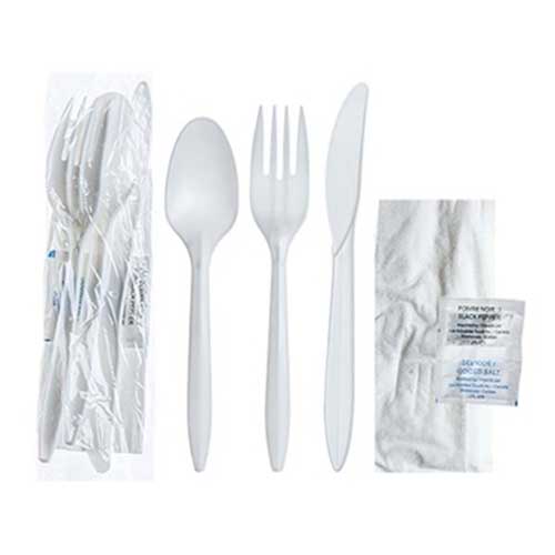 Kit ustensil napkin/couteau/cuillere/fourchette/sel/poivre (500U)
